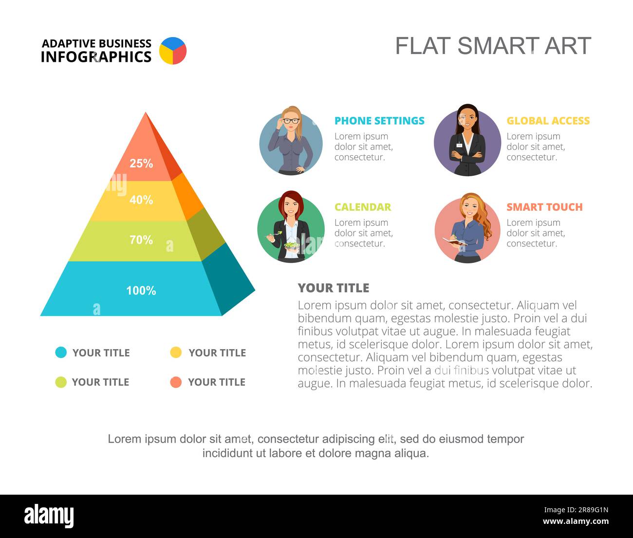 Modello di diapositiva del grafico a piramide delle priorità Illustrazione Vettoriale