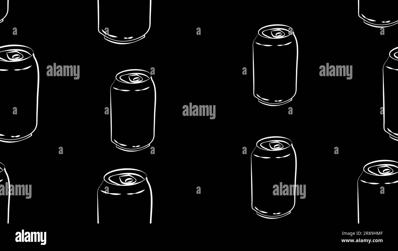 bottiglie di stagno su sfondo nero, illustrazione vettoriale, motivo. bottiglia per bevande e limonate. contenitore per soda rossa. motivo senza cuciture nello stile Illustrazione Vettoriale