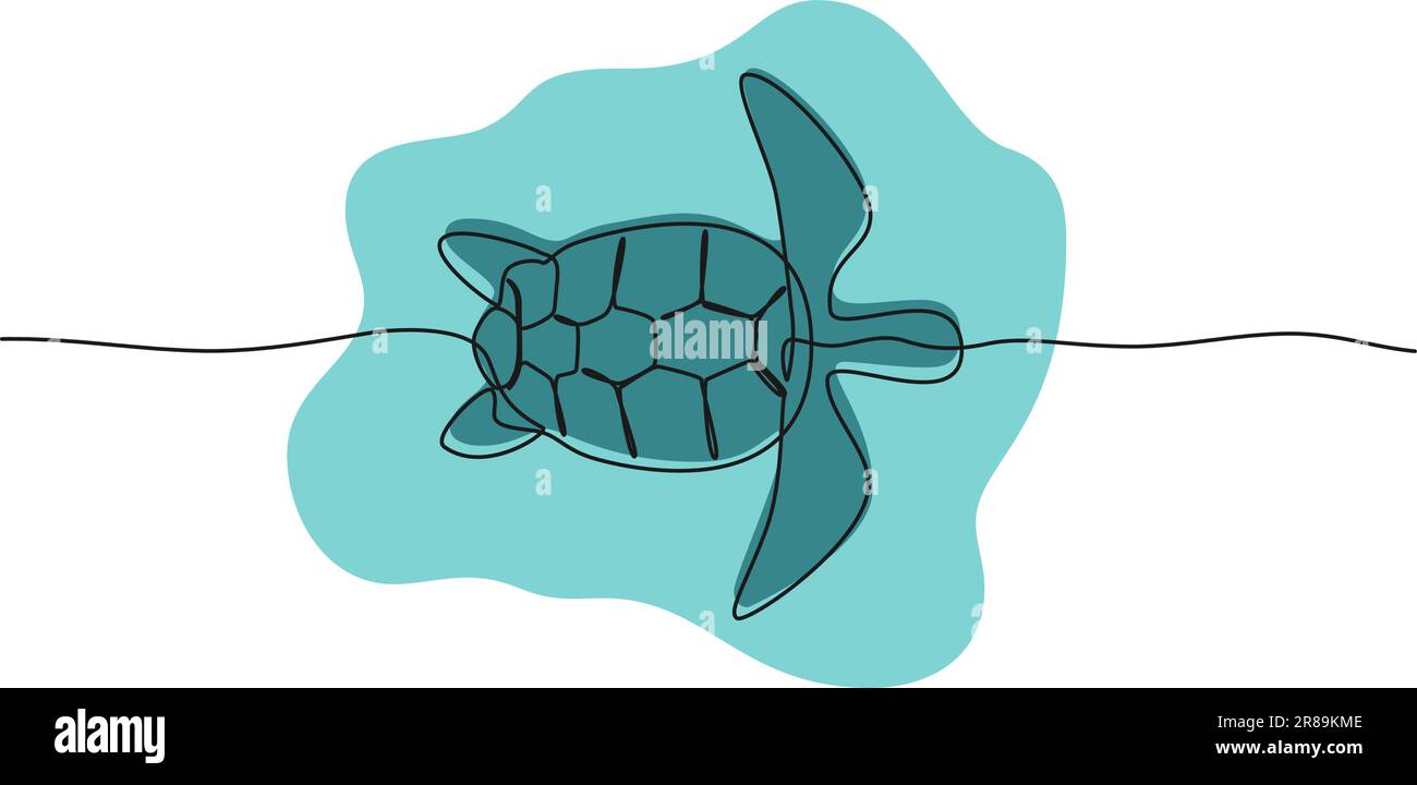 disegno a linea singola continuo a colori della tartaruga in acqua, illustrazione vettoriale della line art Illustrazione Vettoriale
