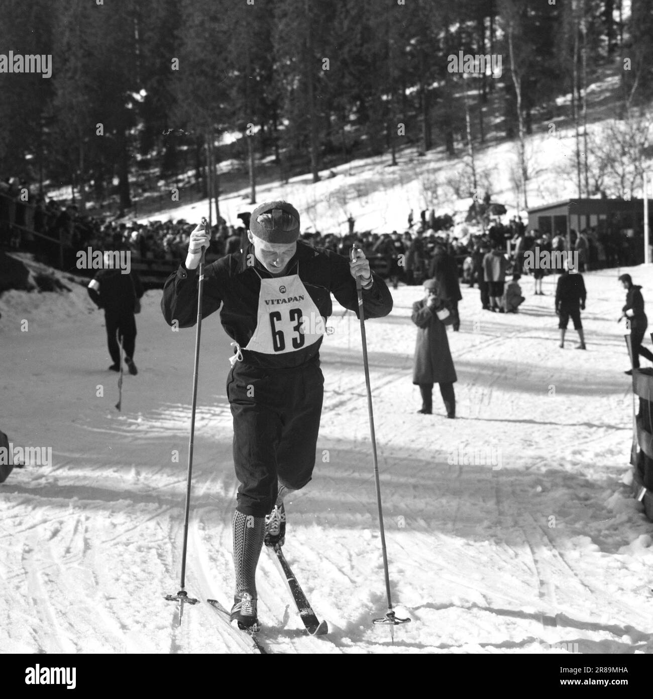 Attuale 15-3-1960: Abbiamo vinto e abbiamo vinto... I jumper hanno raccolto i record del pubblico e gli sciatori di fondo hanno fatto la storia dello sci. Foto: Sverre A. Børretzen / Aage Storløkken / Aktuell / NTB ***FOTO NON ELABORATA*** Foto Stock