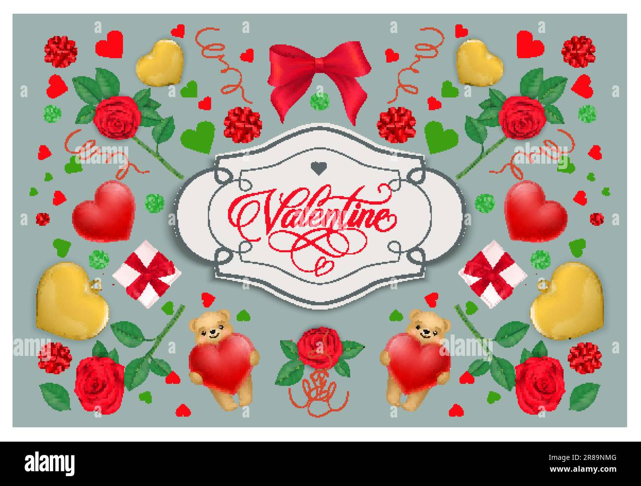 Scritta Vintage di San Valentino in cornice Illustrazione Vettoriale