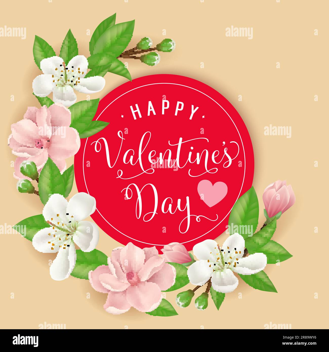 Scritta di San Valentino con Spray di Blossom Illustrazione Vettoriale