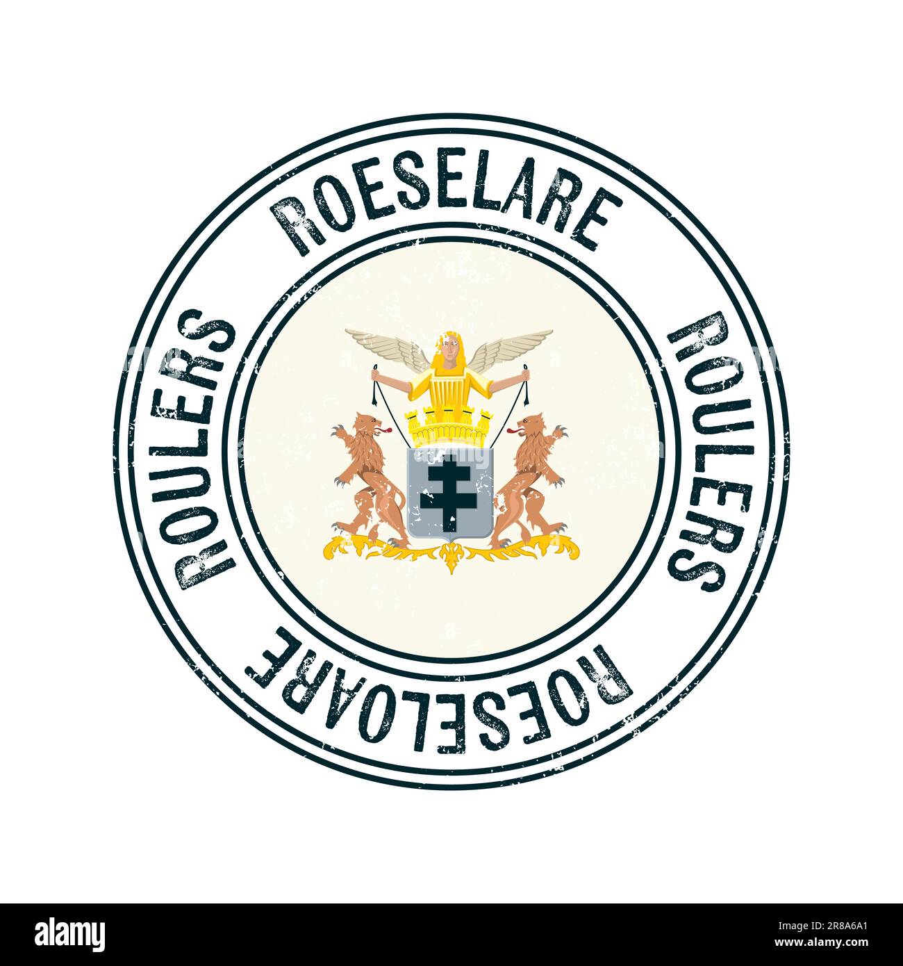 Roeselare, Belgio, francobollo di gomma a grunge vettoriale cittadino su sfondo bianco Illustrazione Vettoriale