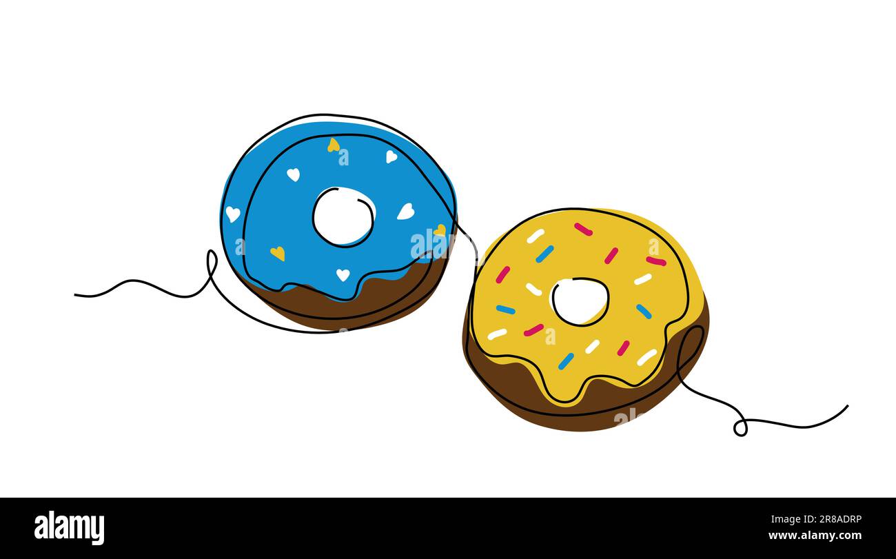 Due donati vettore iliustration in ucraino colori giallo e blu. Una linea d'arte donat Illustrazione Vettoriale