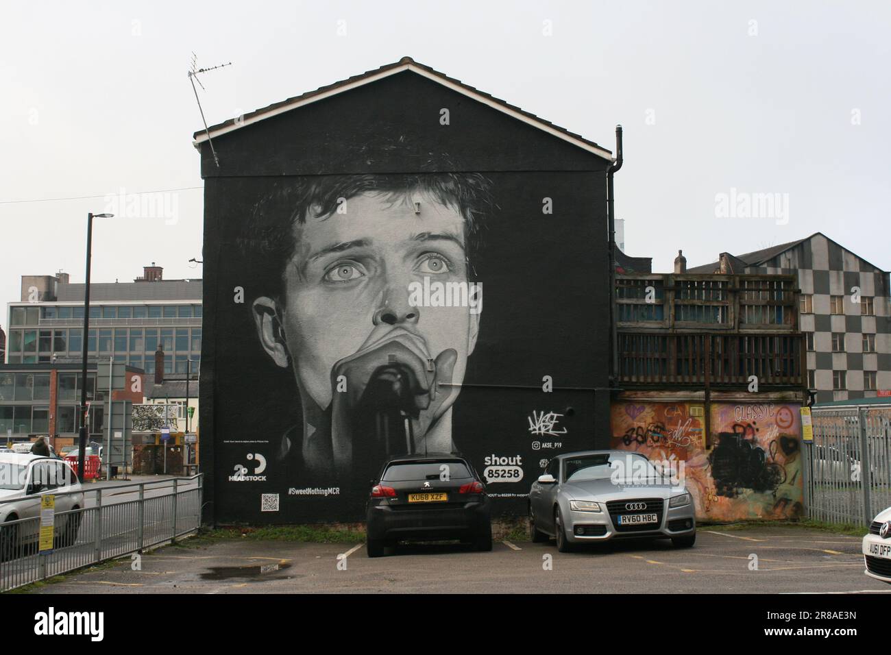 Ian Curtis, murales painting, Joy Division, Manchester City Centre, Manchester, Greater Manchester, Inghilterra, Regno Unito, Regno Unito. Foto Stock