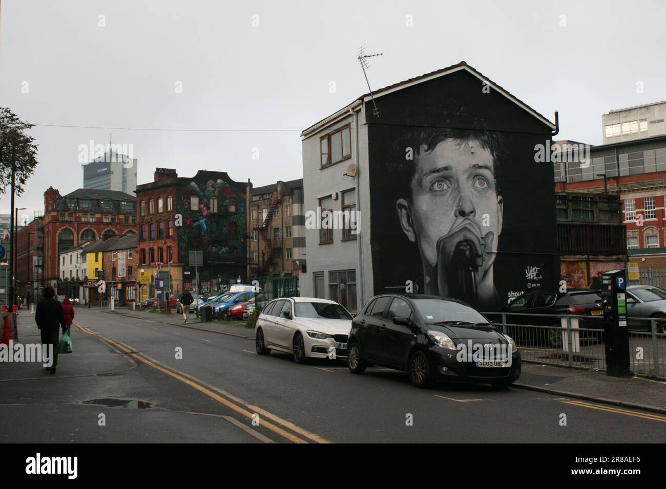 Murale di Ian Curtis, Joy Division, Manchester City Centre, Manchester, Greater Manchester, Inghilterra, Regno Unito, Regno Unito. Foto Stock