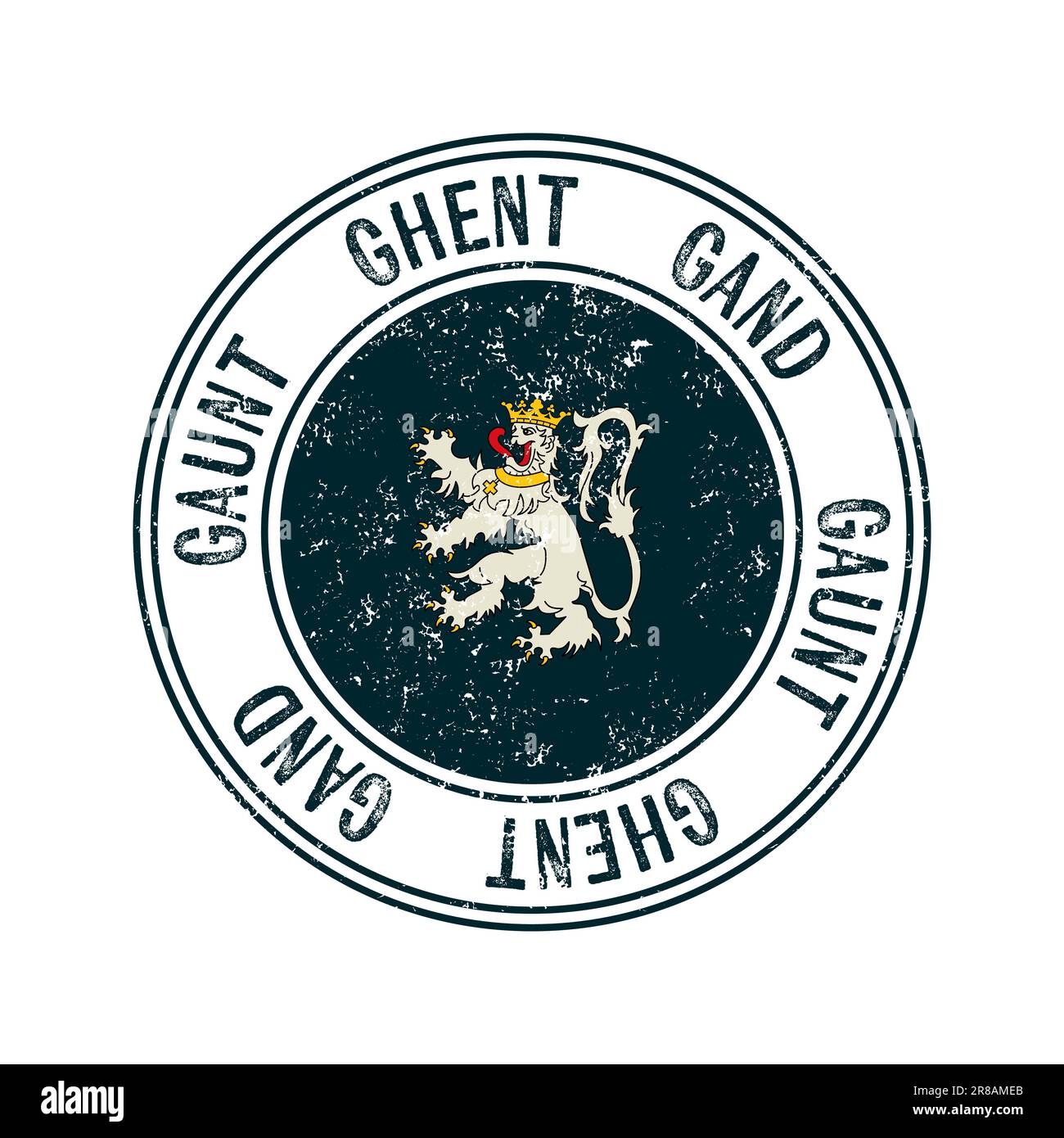 Gand, Belgio, francobollo di gomma grunge vettoriale della città su sfondo bianco Illustrazione Vettoriale