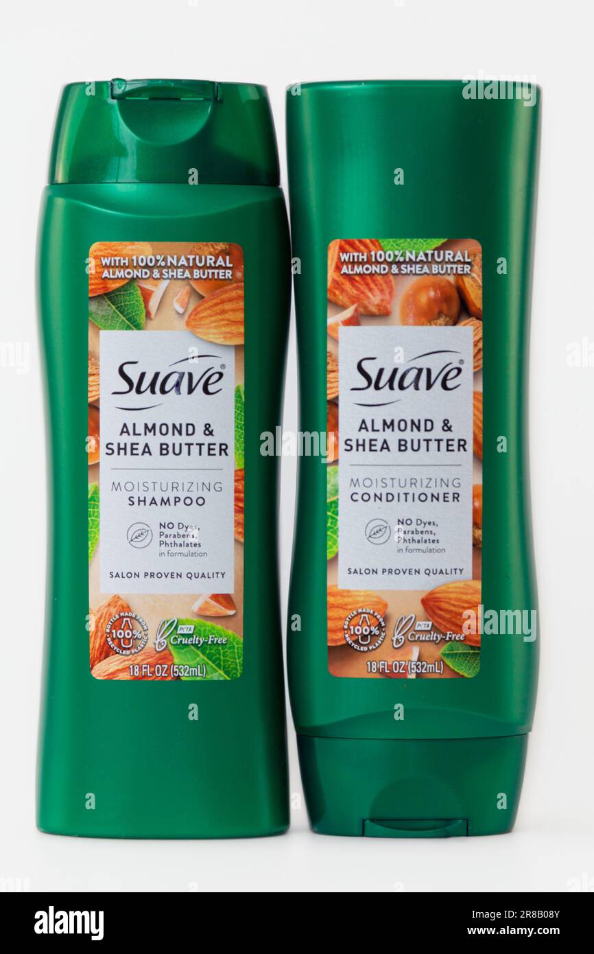 Contenitori per shampoo e balsamo al burro di mandorle e karité Foto Stock