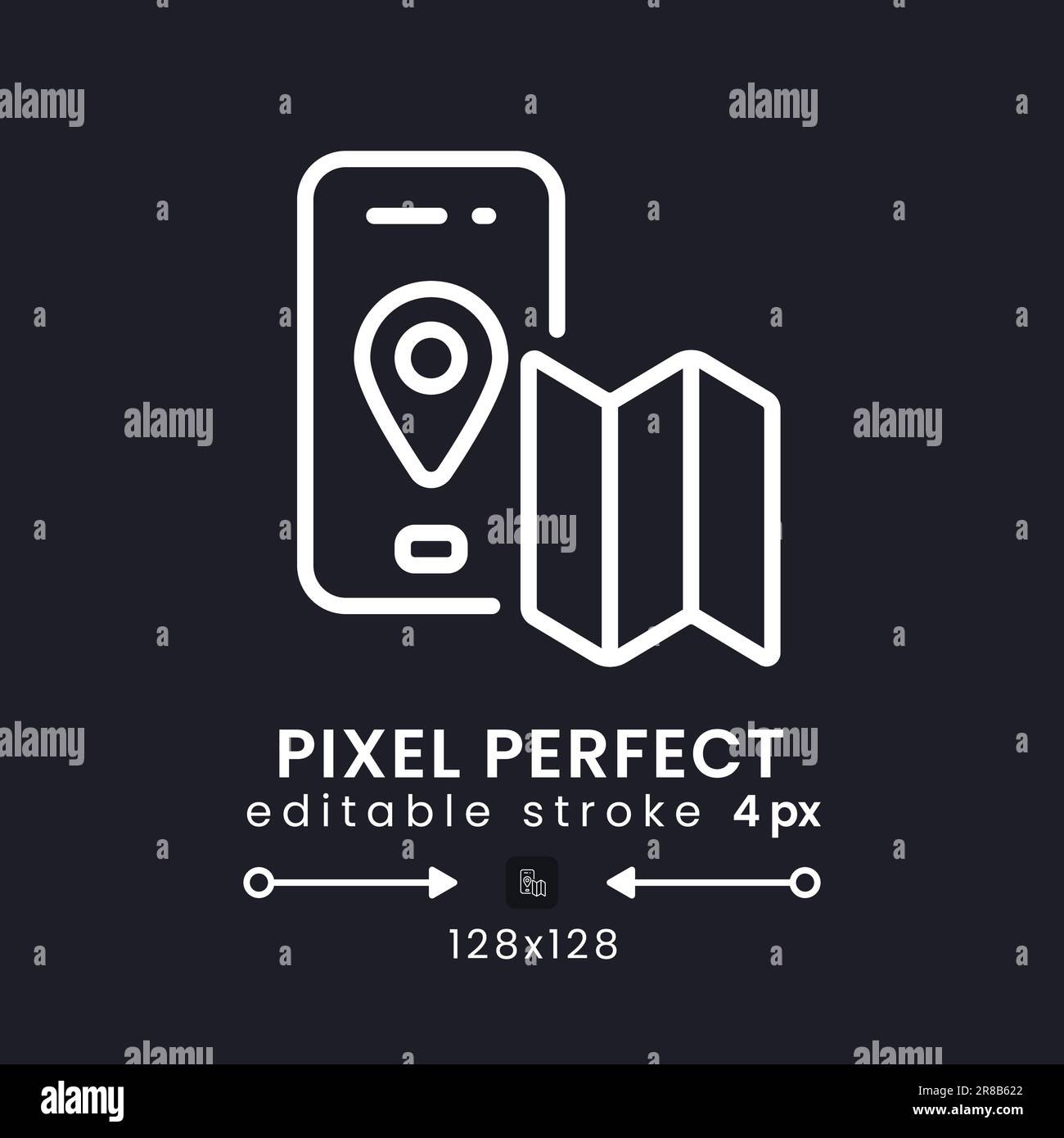 Icona bianca del desktop lineare dell'app di navigazione in nero Illustrazione Vettoriale