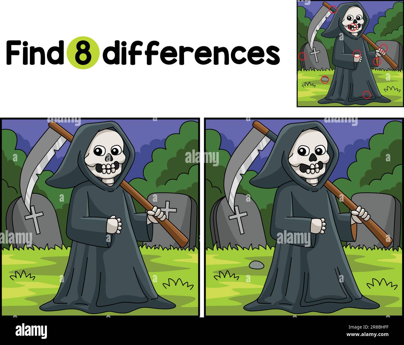 Grim Reaper Halloween trova le differenze Illustrazione Vettoriale