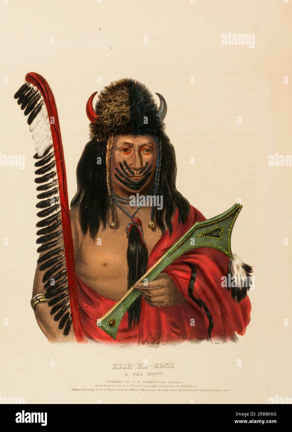 KISH-KE-KOSH. Una VOLPE CORAGGIOSA, dalla Storia delle tribù indiane del Nord America ca. 1838 di McKenney e Hall, 1836-1844 Foto Stock
