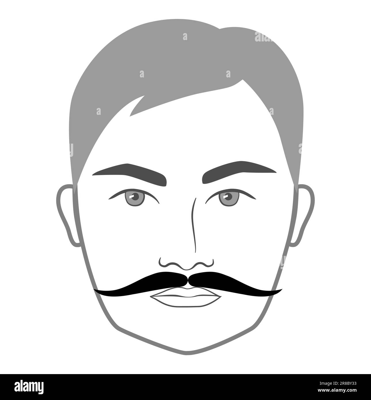 Baffi inglesi barba stile uomini viso illustrazione capelli facciali. Vector grigio nero ritratto maschile moda modello piatto collezione barbiere set. Elegante contorno isolato su sfondo bianco. Illustrazione Vettoriale