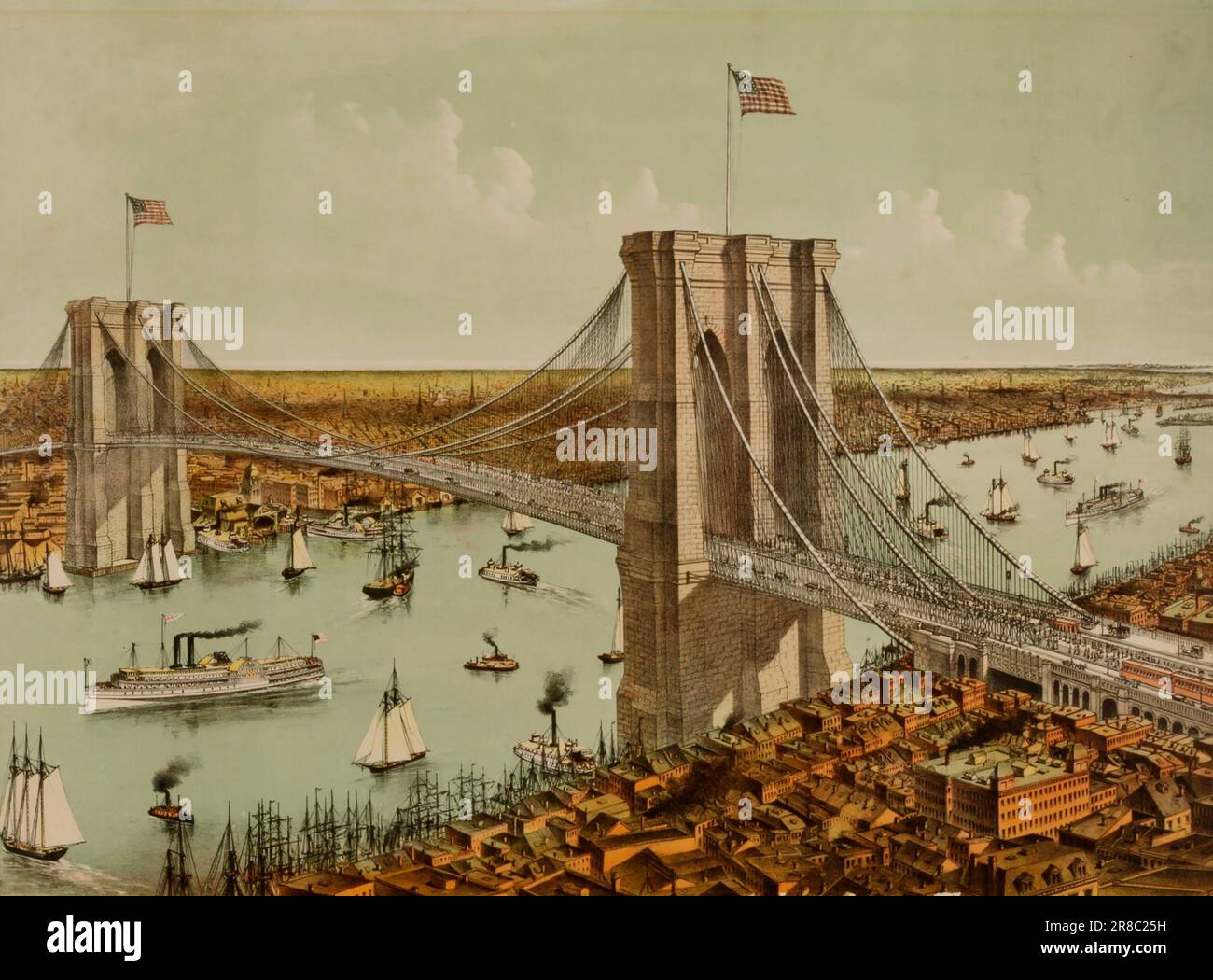 Great East River Suspension Bridge [] di Currier e Ives, 1857-1907 Foto Stock