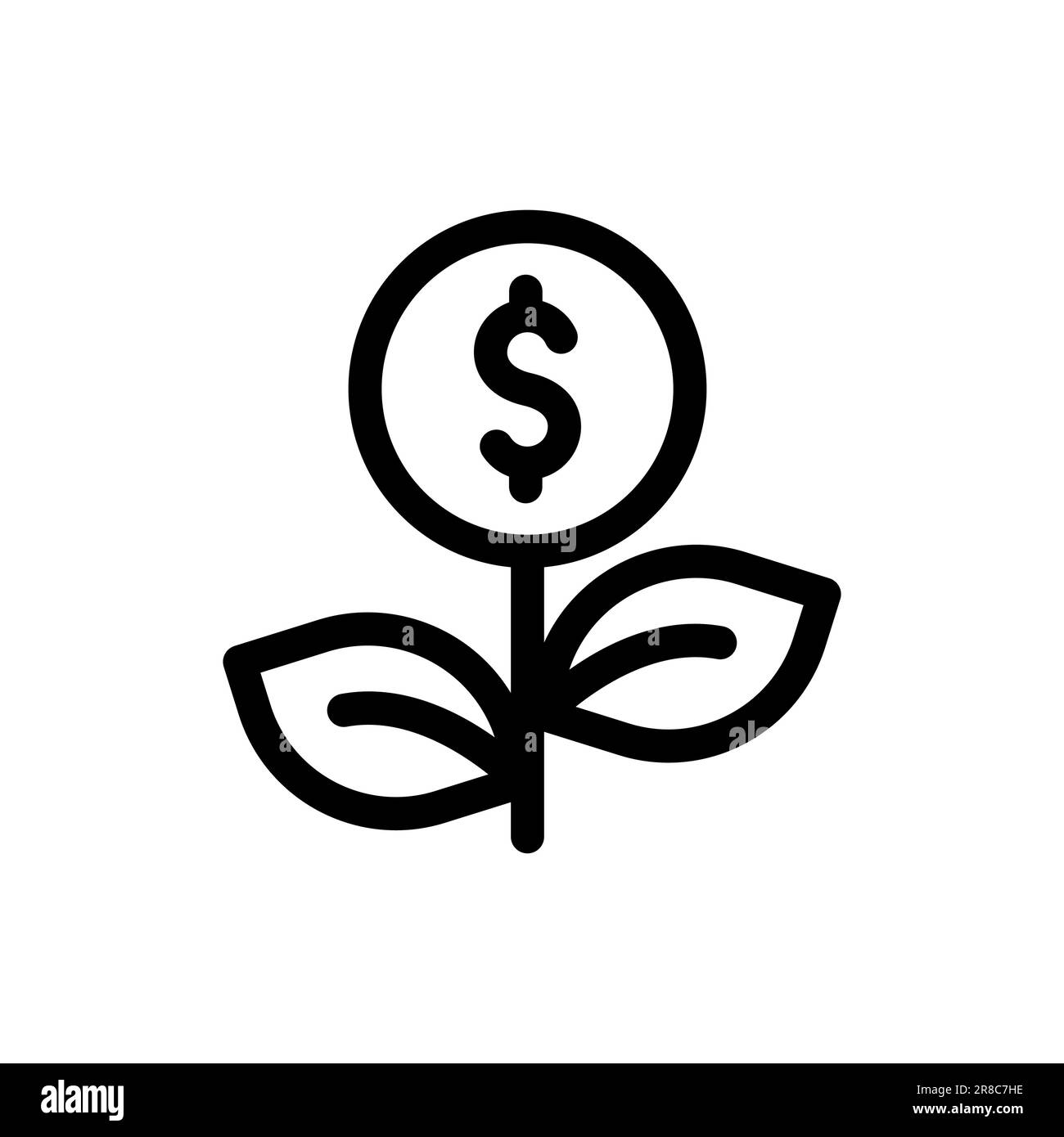 Icona del logo della pianta dell'albero dei soldi con il dollaro della moneta. Business profit investment, finanza istruzione, reddito d'impresa, business development concept. vettore Illustrazione Vettoriale