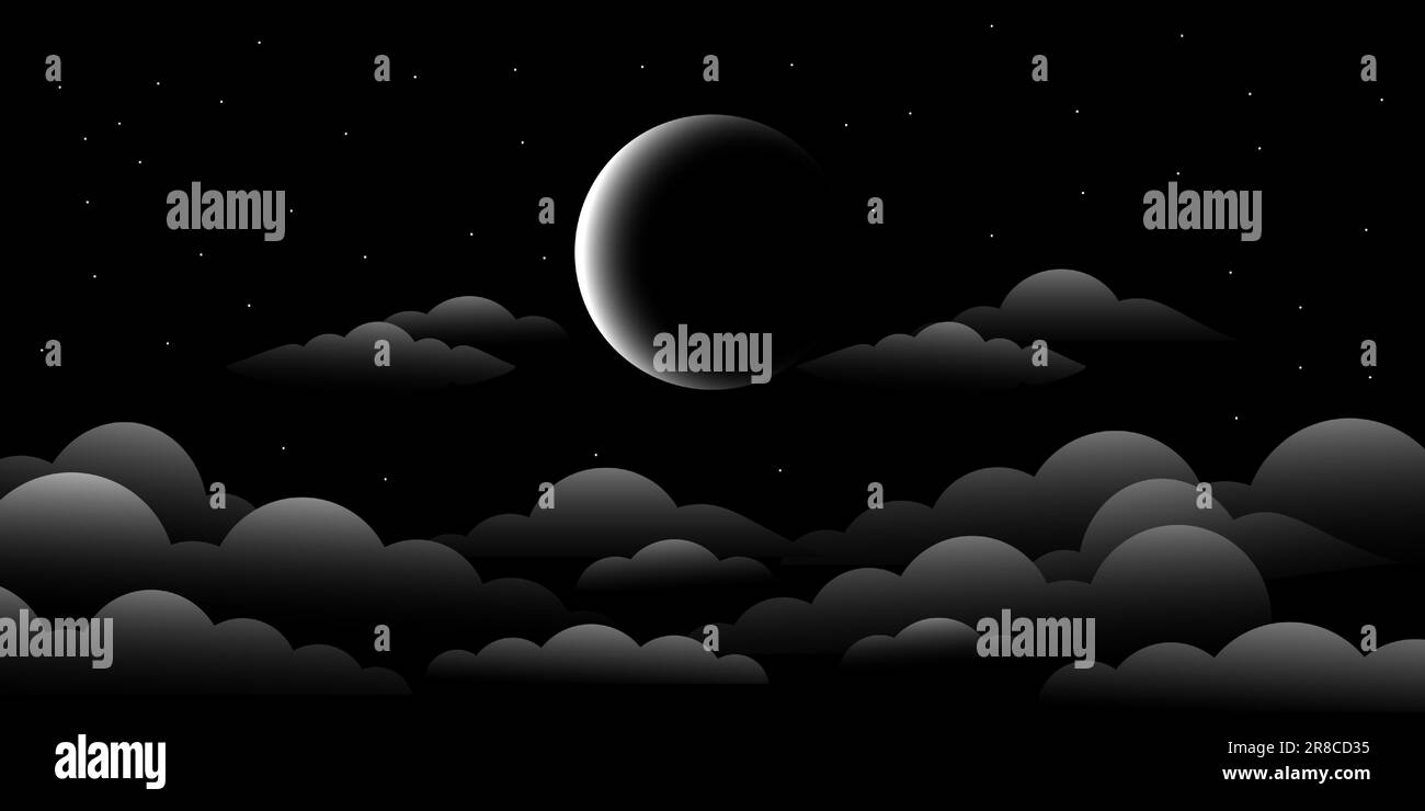 visualizza la luna di notte nell'illustrazione stile gradiente Illustrazione Vettoriale