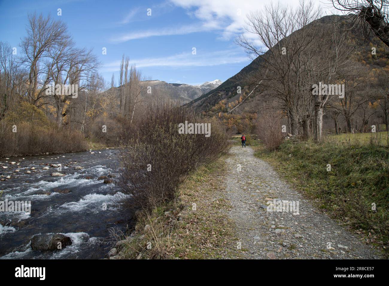 Sentiero accanto a un fiume nella Valle di Boi in Catalogna Foto Stock