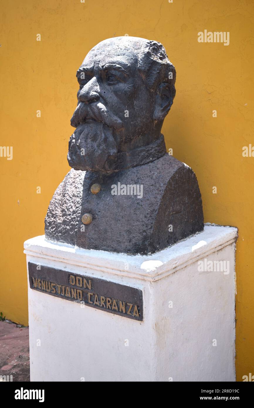 Statua di Don Venustiano Carranza nel Giardino del Parco degli Eroi del Museo San Roque Valladolid Messico Foto Stock