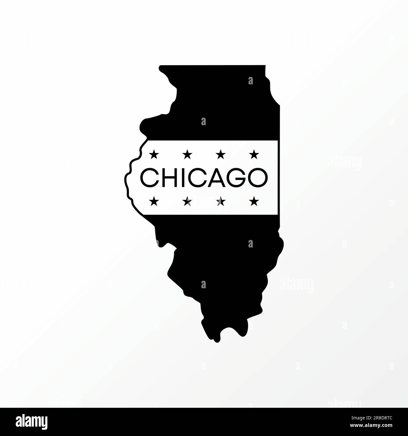 Logo design graphic concept creativo astratto premium free Vector stock mappe di Chicago semplici e uniche con nome. Collegato al punto di riferimento della nazione americana Illustrazione Vettoriale