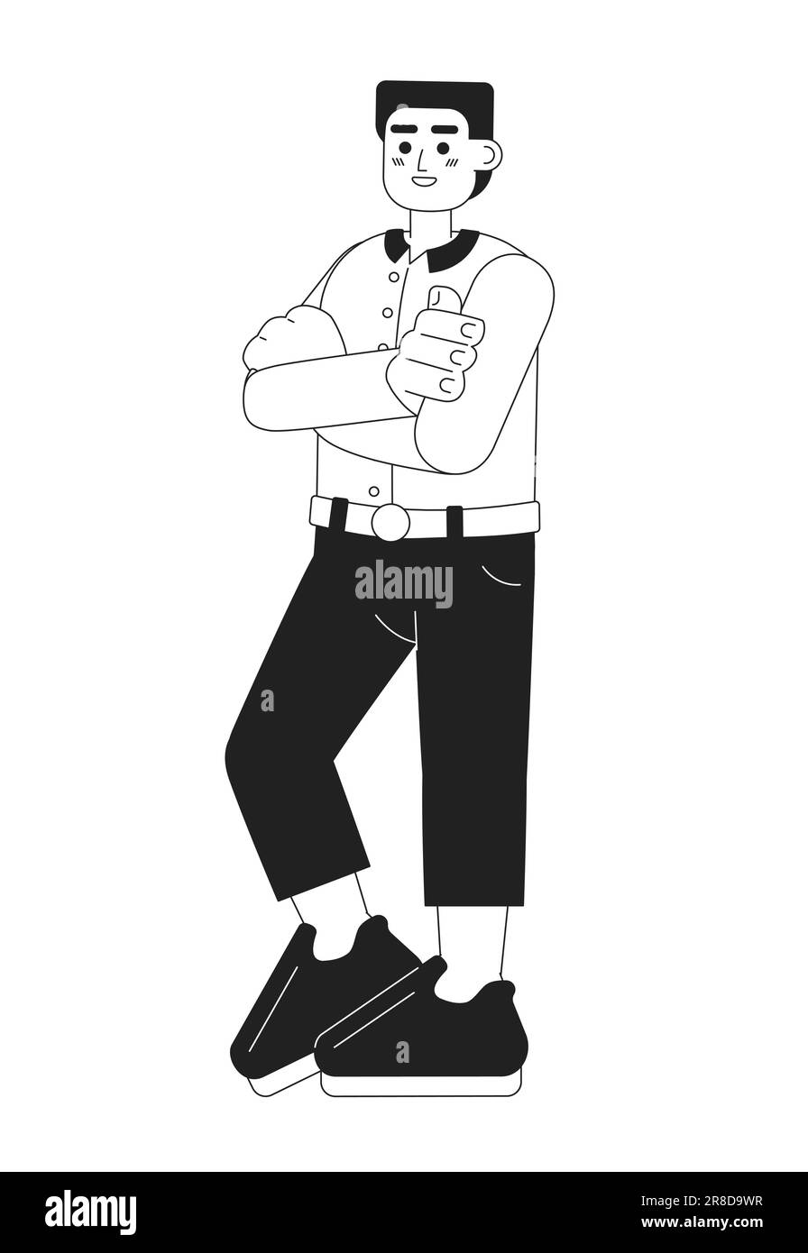 Rilassato uomo d'affari europeo carattere piano monocromatico vettore Illustrazione Vettoriale