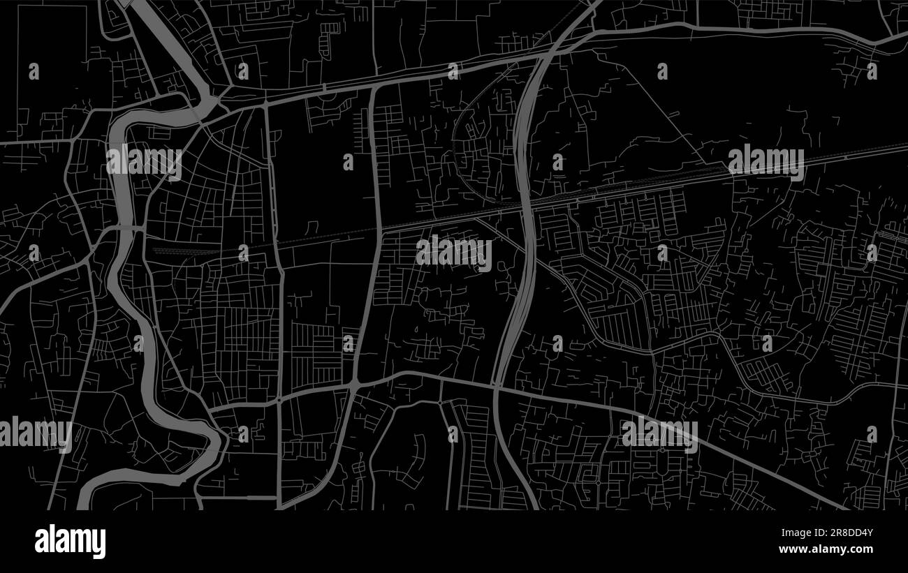 Mappa della città di Tangerang. Poster in bianco e nero urbano. Immagine della mappa stradale con vista dell'area verticale della città metropolitana. Illustrazione Vettoriale