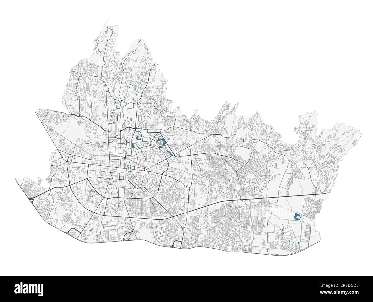 Mappa di Bandung. Mappa dettagliata dell'area amministrativa della città di Bandung. Panorama urbano. Mappa stradale con autostrade, fiumi. Illustrazione vettoriale senza royalty. Illustrazione Vettoriale