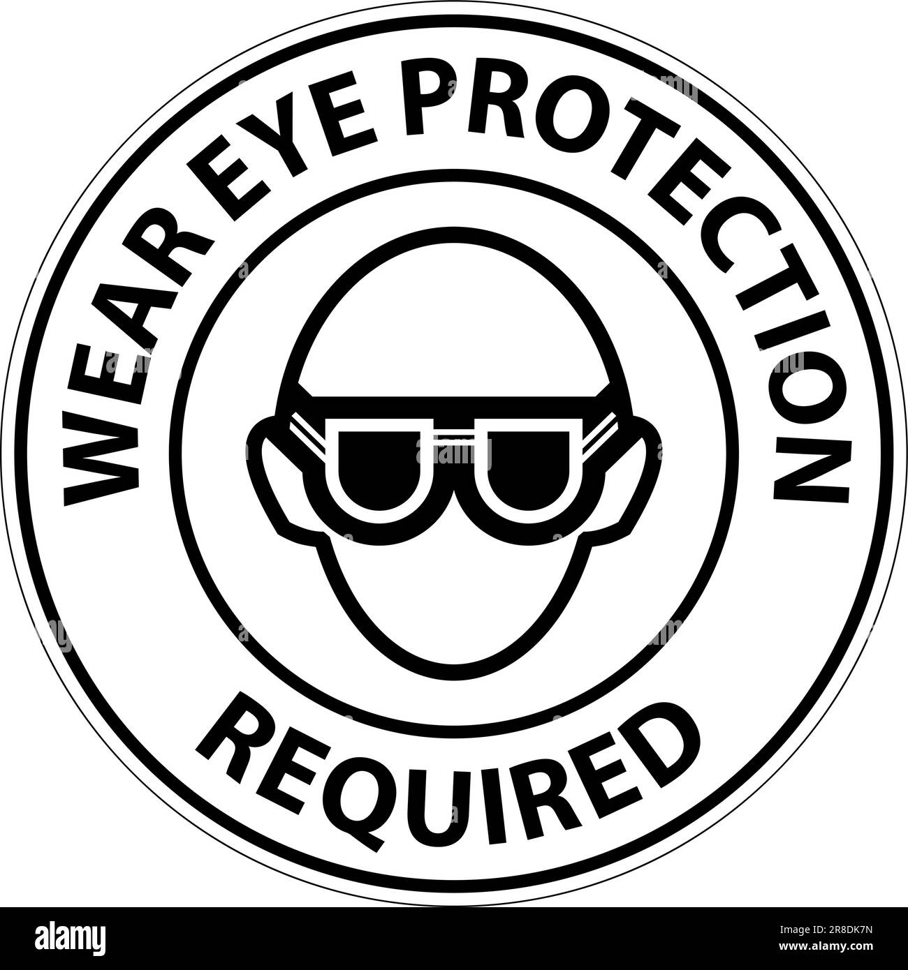 Avviso indossare la protezione per gli occhi su sfondo bianco Illustrazione Vettoriale