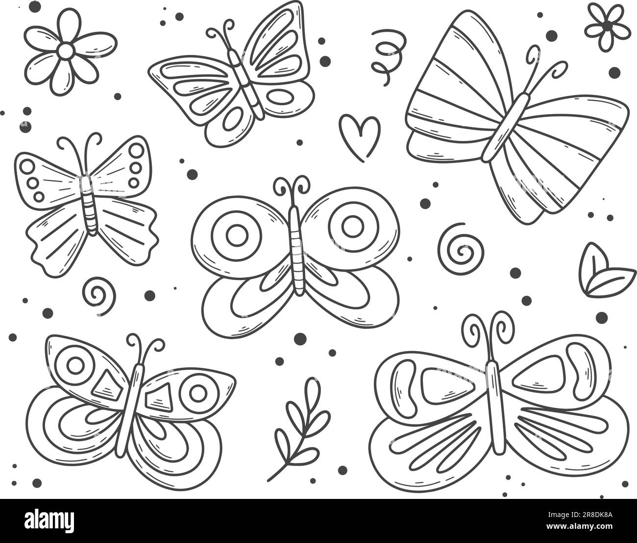 Set di farfalle carine disegnate a mano Illustrazione Vettoriale