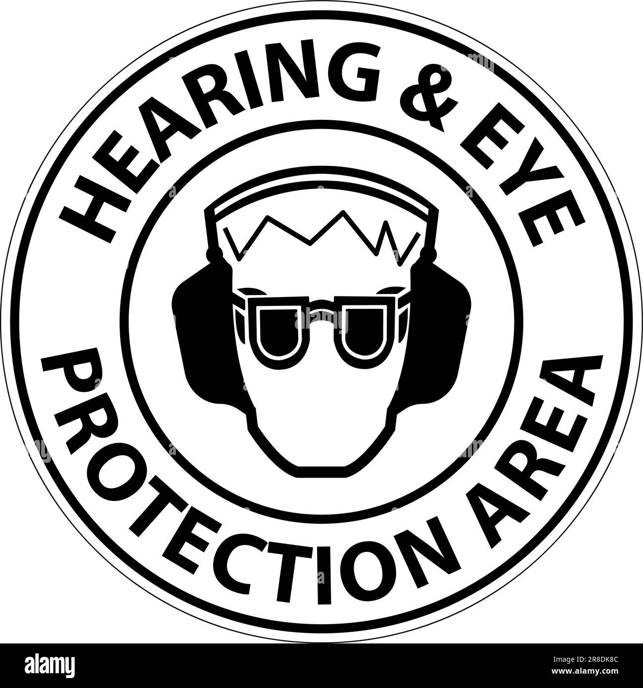 Cartello di protezione dell'udito e degli occhi su sfondo bianco Illustrazione Vettoriale