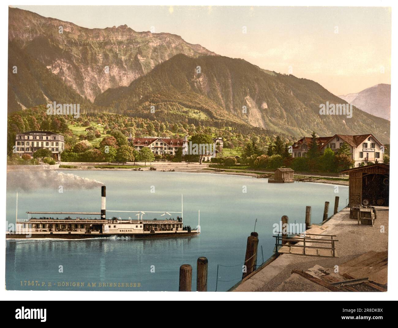 Veduta di Bönigen dal Lago di Brienz, Oberland Bernese, Berna, Svizzera 1890. Foto Stock