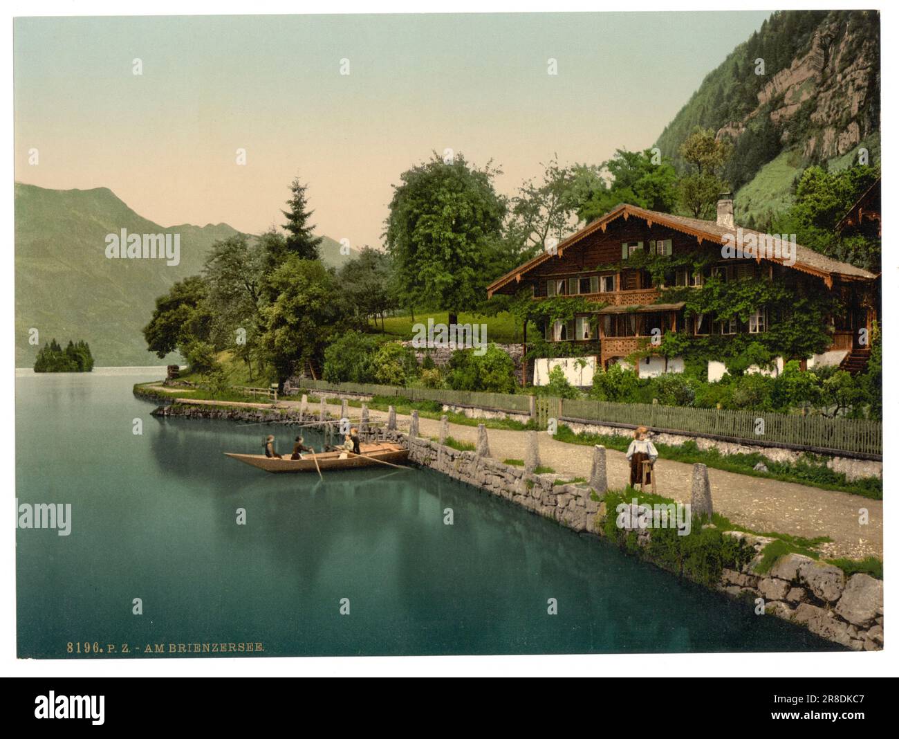 Lago di Brienz e chalet, Brienz, Oberland Bernese, Berna, Svizzera 1890. Foto Stock