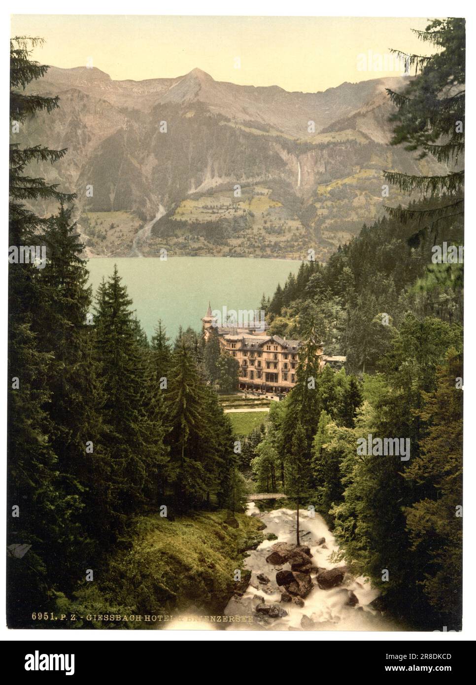 Lago di Brienz, Grandhotel Giessbach, Brienz, Oberland Bernese, Berna, Svizzera 1890. Foto Stock