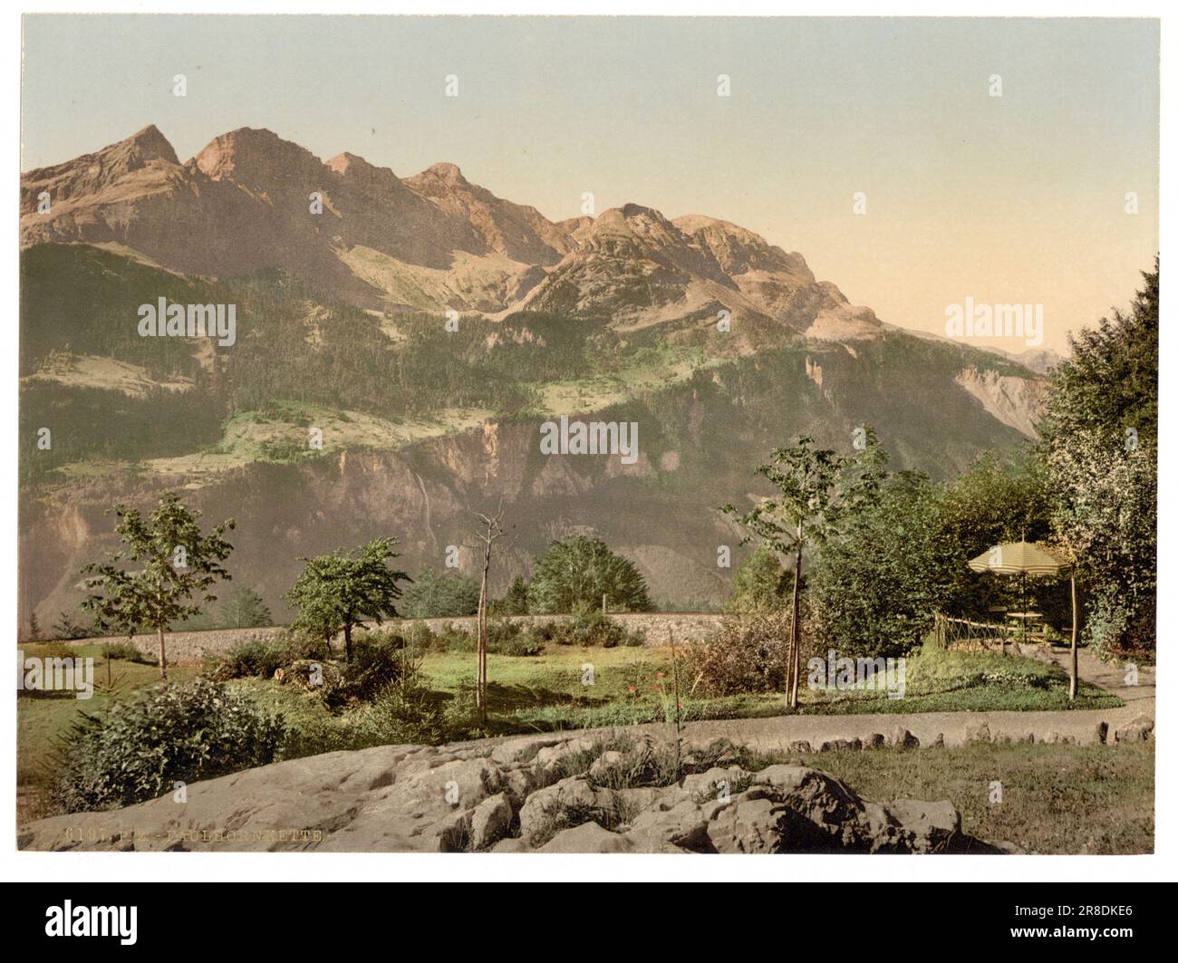 Vista del Faulhorn dal Kurhaus Brünig, passo Brünig, Oberland Bernese, Svizzera 1890. Foto Stock