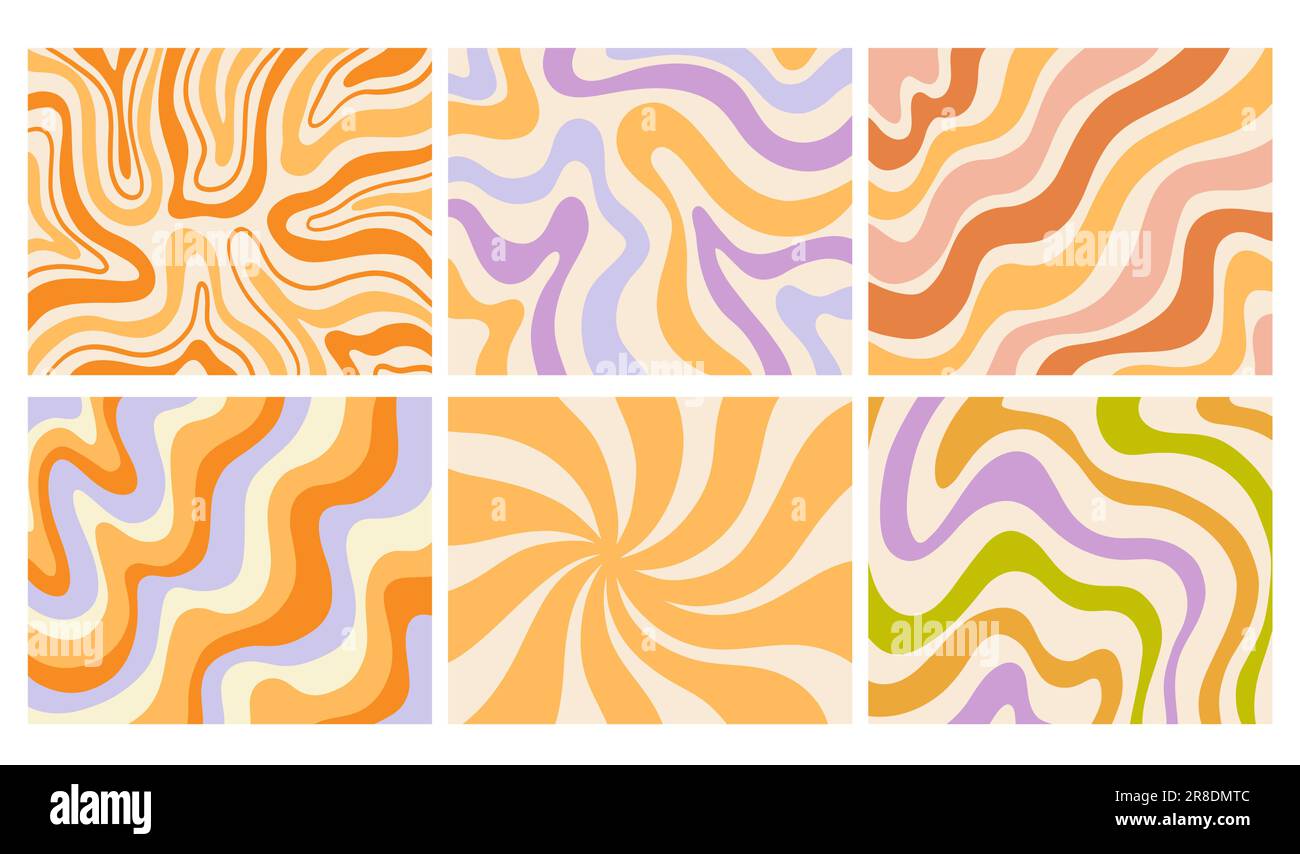 Retro marmo Groovy sfondo, 70s set di copertine ondulate Illustrazione Vettoriale