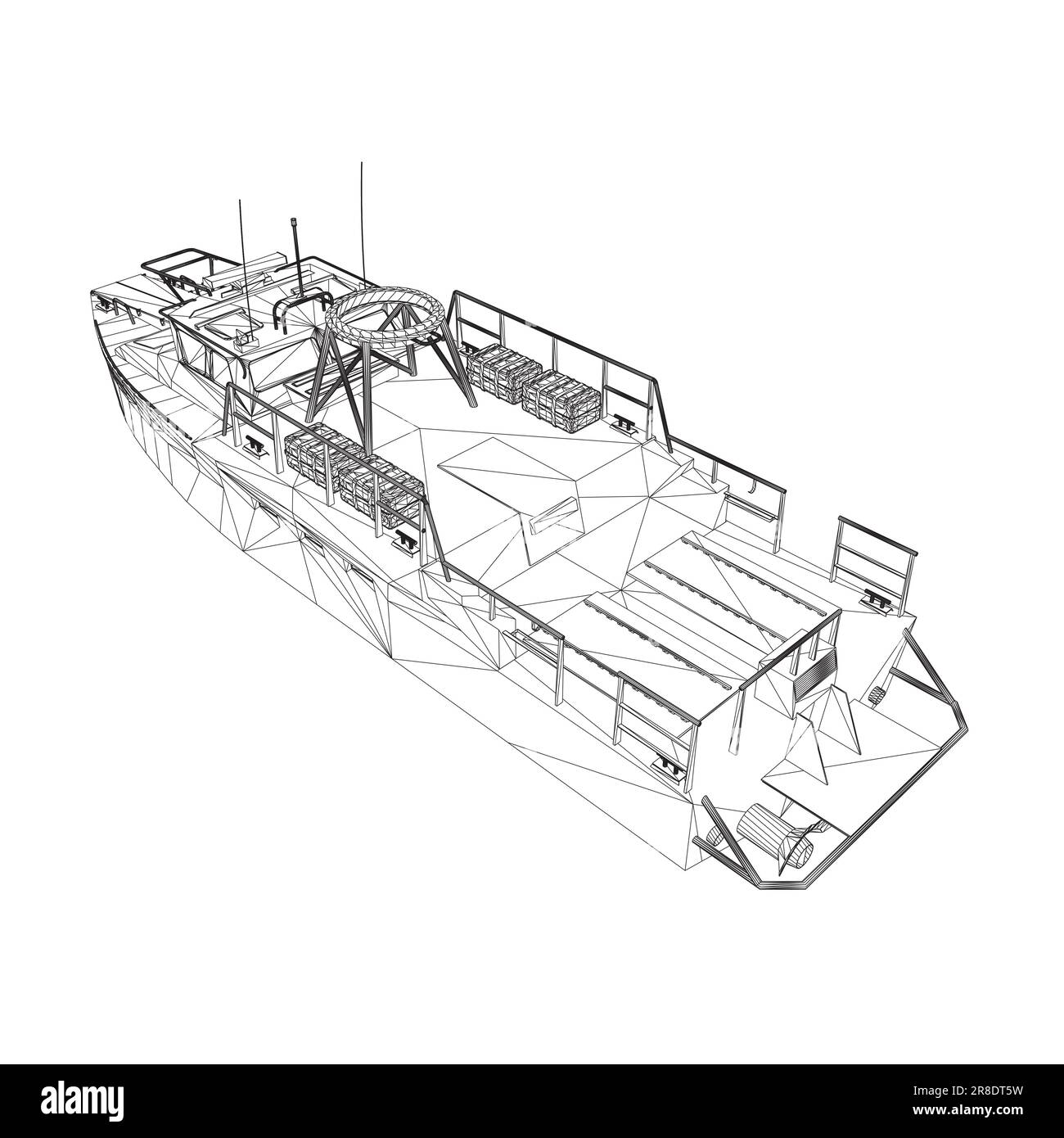 Wireframe icona nave da guerra. Navi militari e navali. immagini vettoriali isolate. Vettore wireframe della nave militare. iso vettore modello veicolo militare Illustrazione Vettoriale