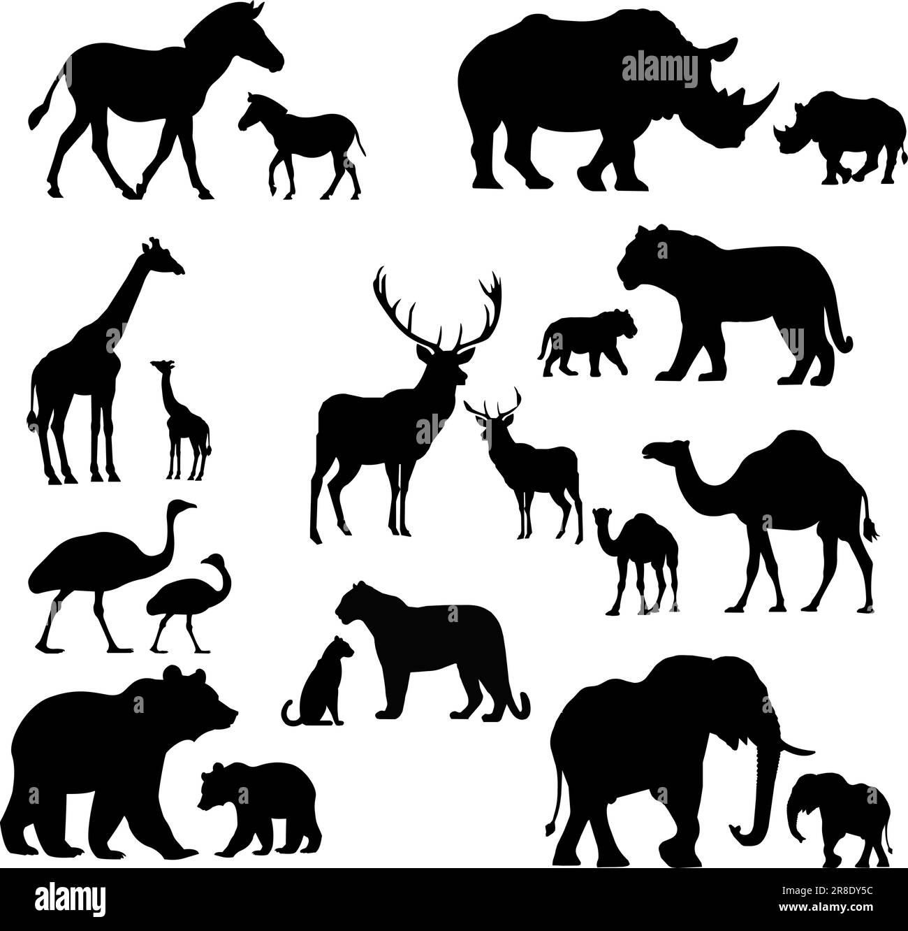 20 vettori silhoutte animali di savana, tutto è mammalia Illustrazione Vettoriale