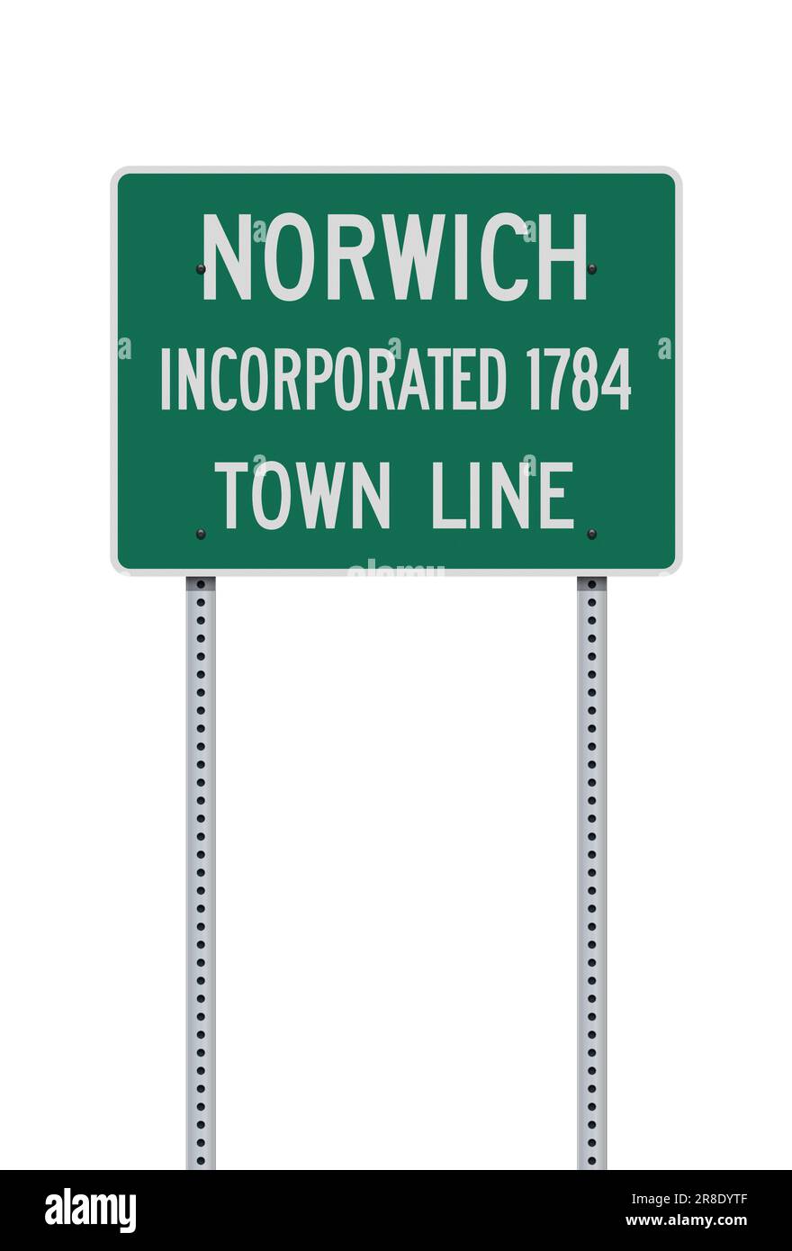 Illustrazione vettoriale del cartello verde Norwich (Connecticut) City Limit su pali metallici Illustrazione Vettoriale
