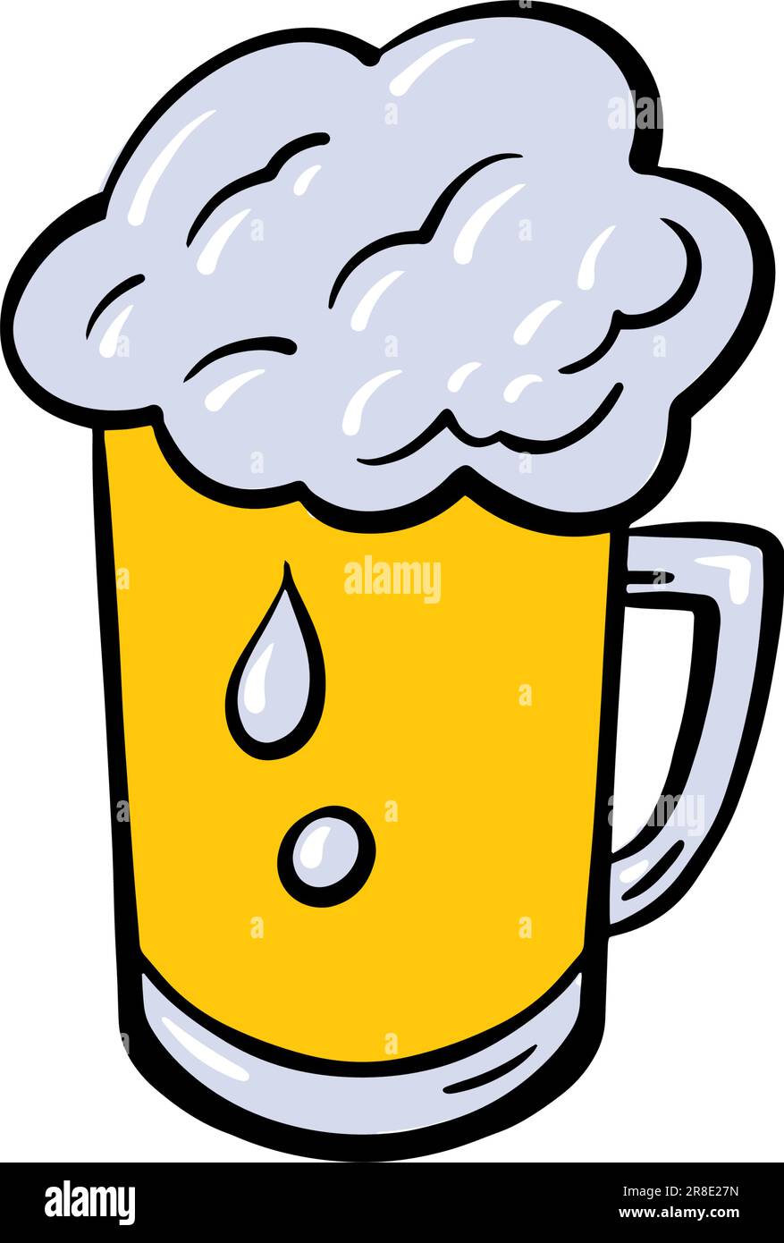 Vetro di illustrazione vettoriale di stile cartone animato della birra. Imitazione dello schizzo disegnato a mano Illustrazione Vettoriale