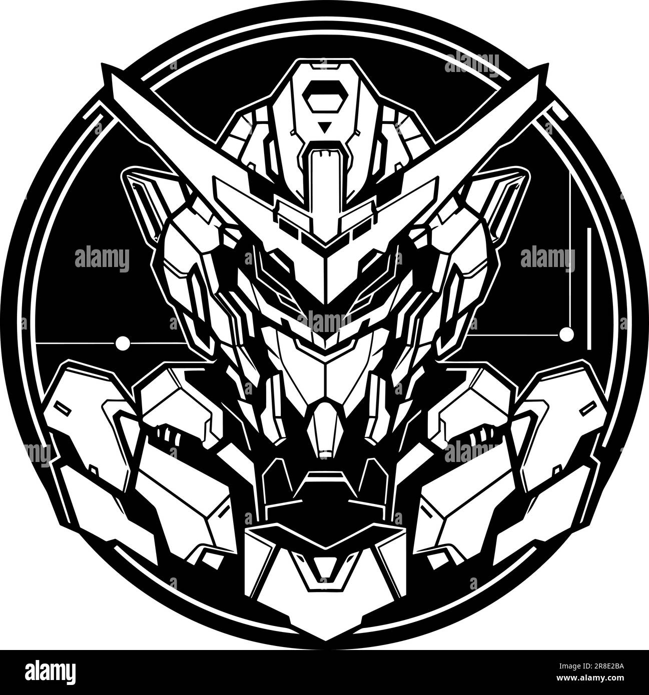 icona mecha in un cerchio in nero su bianco Illustrazione Vettoriale