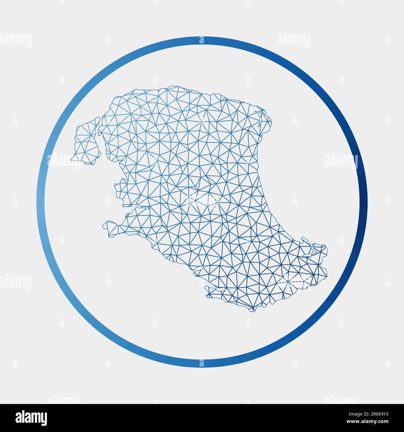 Icona Parrot Cay. Mappa della rete dell'isola. Cartello rotondo Parrot Cay con anello gradiente. Tecnologia, Internet, rete, concetto di telecomunicazione. Illustrazione Vettoriale