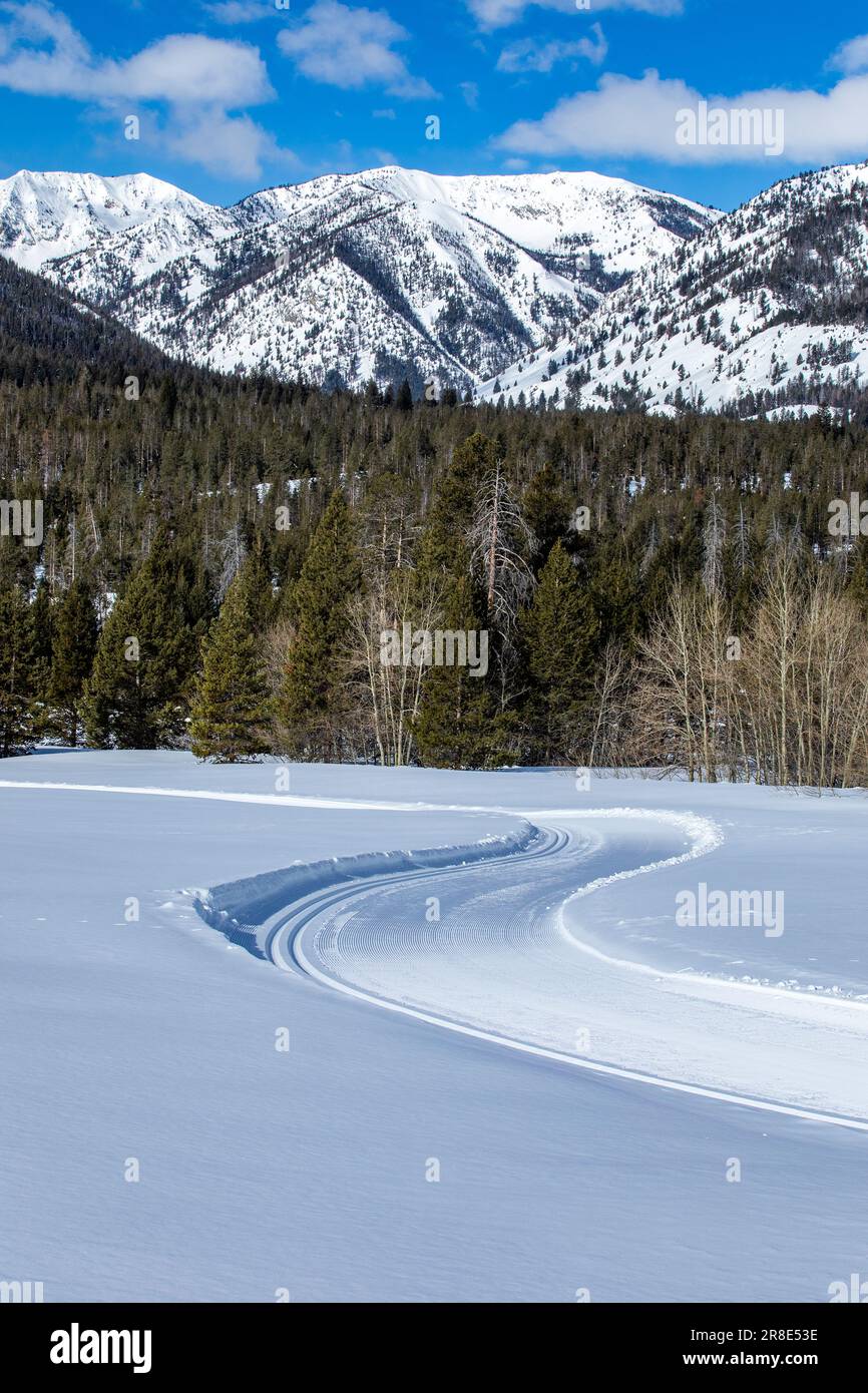 USA, Idaho, Sun Valley, pista di sci di fondo in montagna in inverno Foto Stock