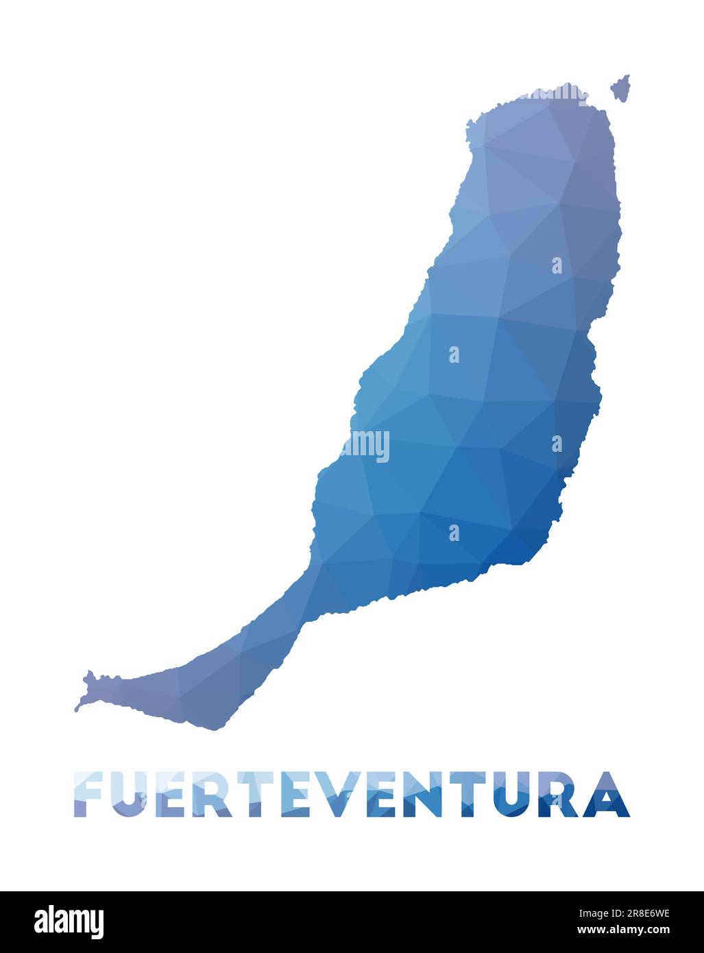 Bassa mappa poly di Fuerteventura. Illustrazione geometrica dell'isola. Mappa poligonale di Fuerteventura. Tecnologia, Internet, concetto di rete. Illustrazione Vettoriale