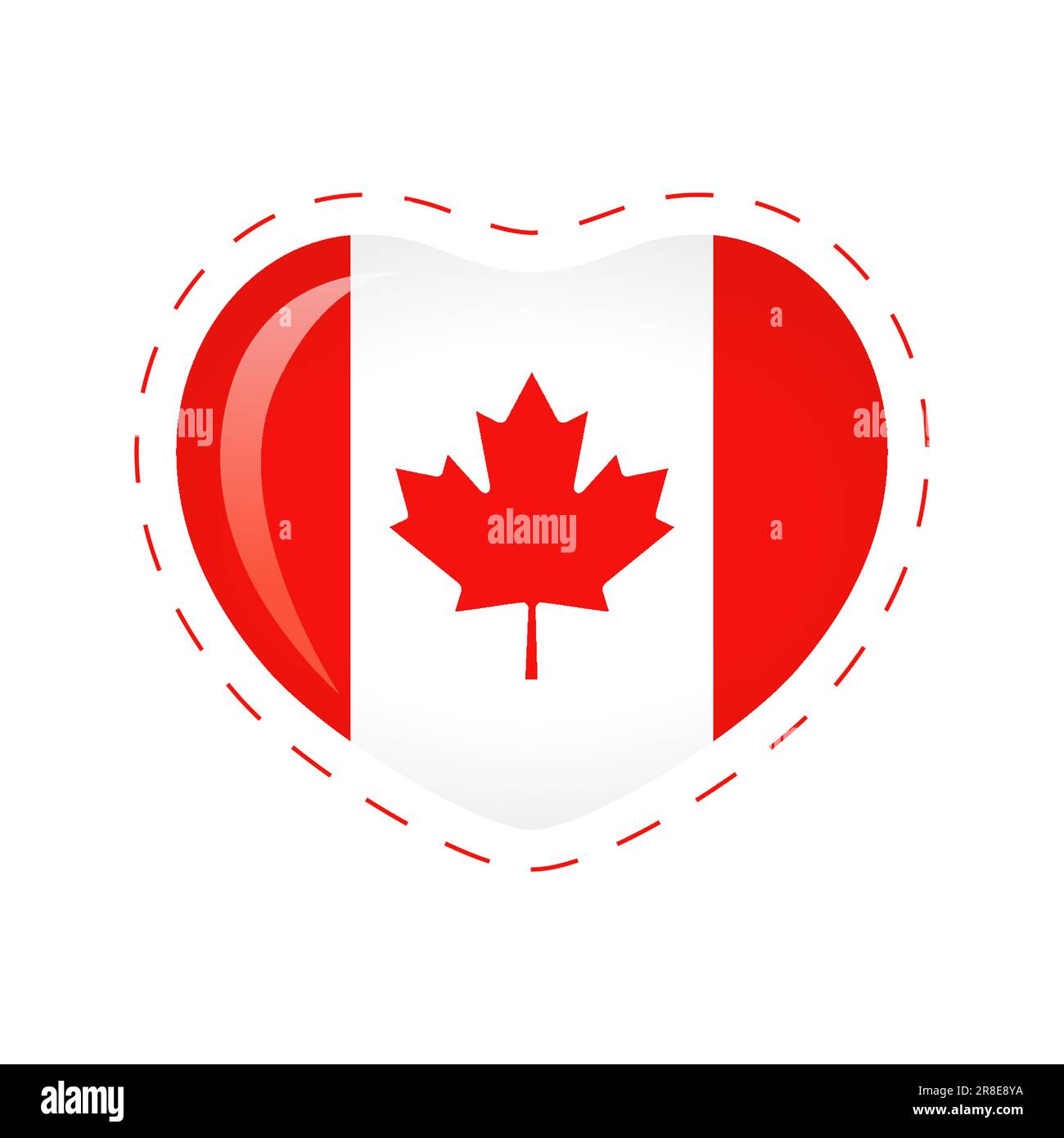 Forma creativa del cuore con elemento bandiera canadese. Benvenuti in Canada logo idea. Felice Canada Day carino icona. T-shirt grafica. Icona tazza o tazza. Souvenir Illustrazione Vettoriale