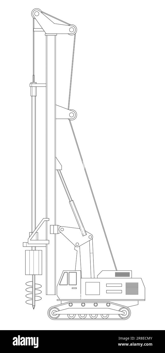 Trattore di perforazione che lavora nella miniera. Attrezzature per l'industria mineraria. Estrazione di argilla in cava. Illustrazione Vettoriale