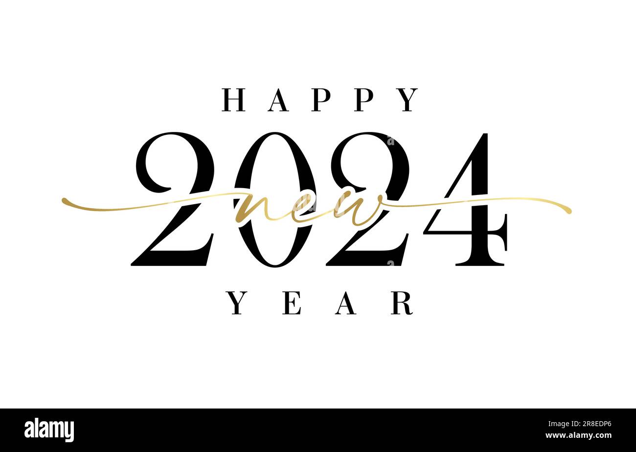 2024 Capodanno con tratto calligrafico e pennello. Felice nuovo anno 2024 vettore logo design Illustrazione Vettoriale