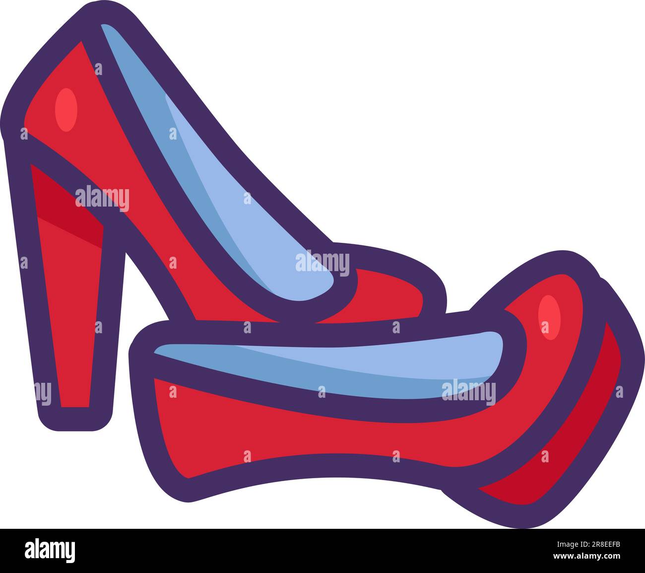 Vecchie scarpe rosse da donna con tacco rotto. Articoli fuori uso e soggetti a smaltimento. Riciclaggio di prodotti tessili industriali. Semplice contorno del cartone animato Illustrazione Vettoriale