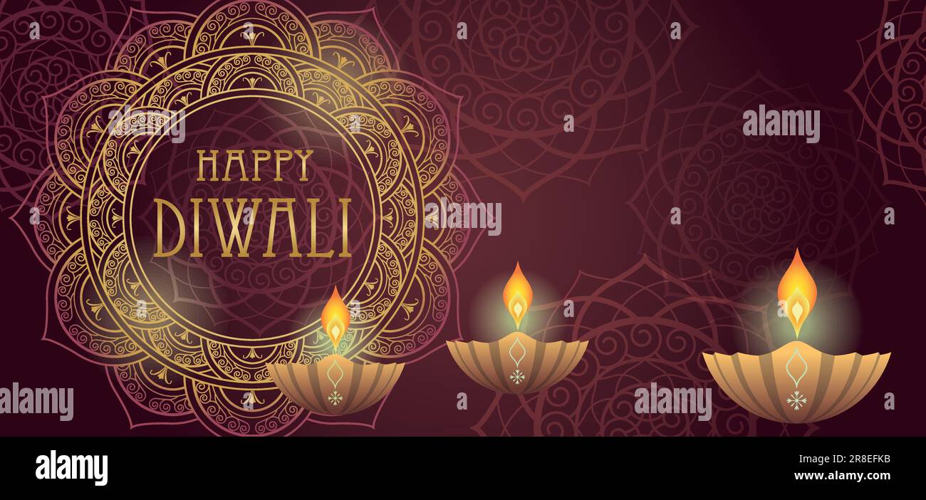 Illustrazione di sfondo senza interruzioni di Happy Diwali Vector con spazio di testo. Ripetibile orizzontalmente. Illustrazione Vettoriale