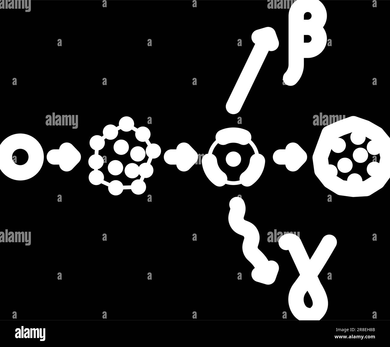 illustrazione vettore icona glifo energia nucleare attivazione neutroni Illustrazione Vettoriale