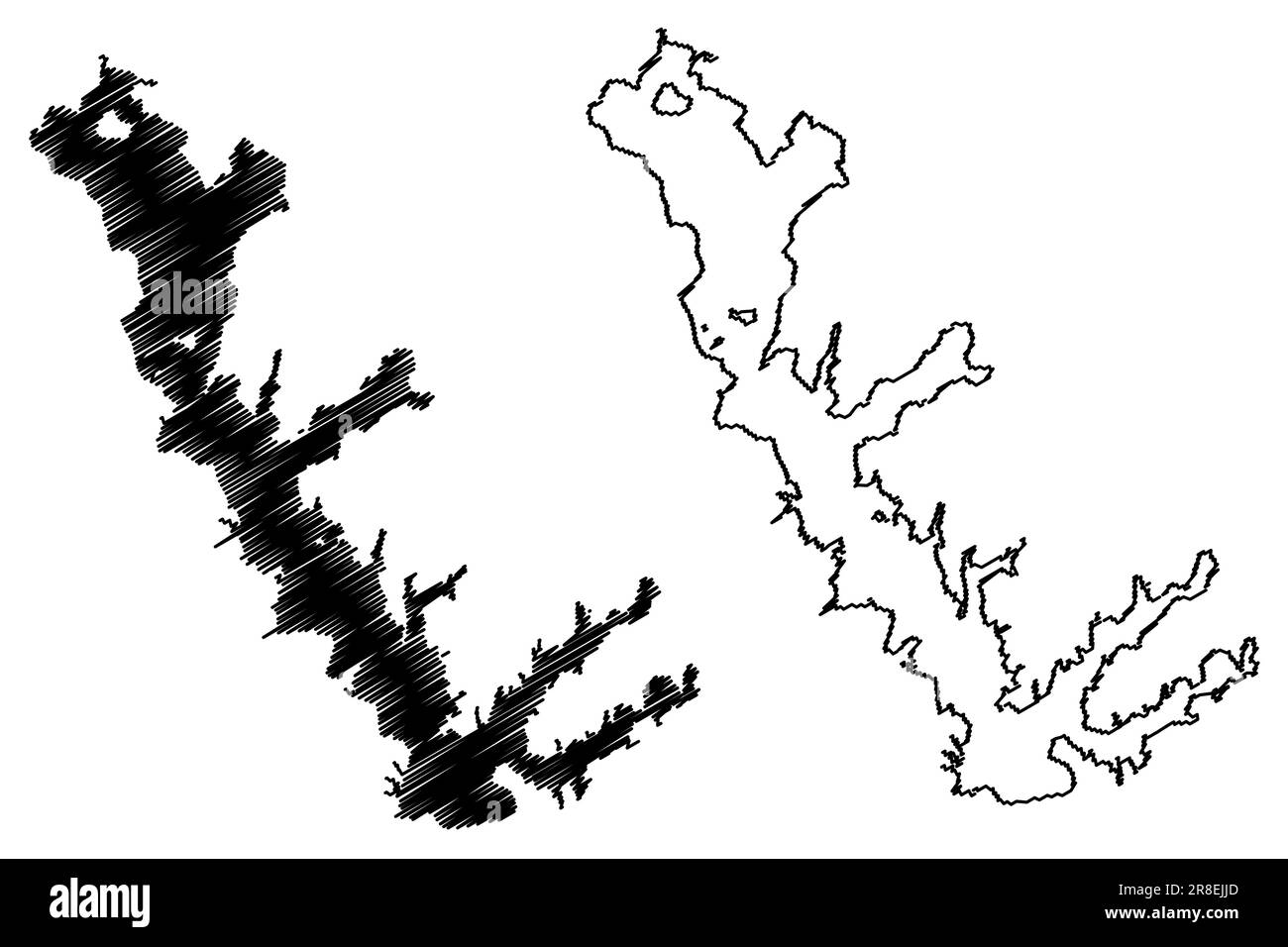 Lago Cedar Creek Reservoir (Stati Uniti d'America, Nord America, Stati Uniti, usa, Texas) mappa vettoriale illustrazione, schizzo di scrittura Joe B. Hogsett Dam mappa Illustrazione Vettoriale