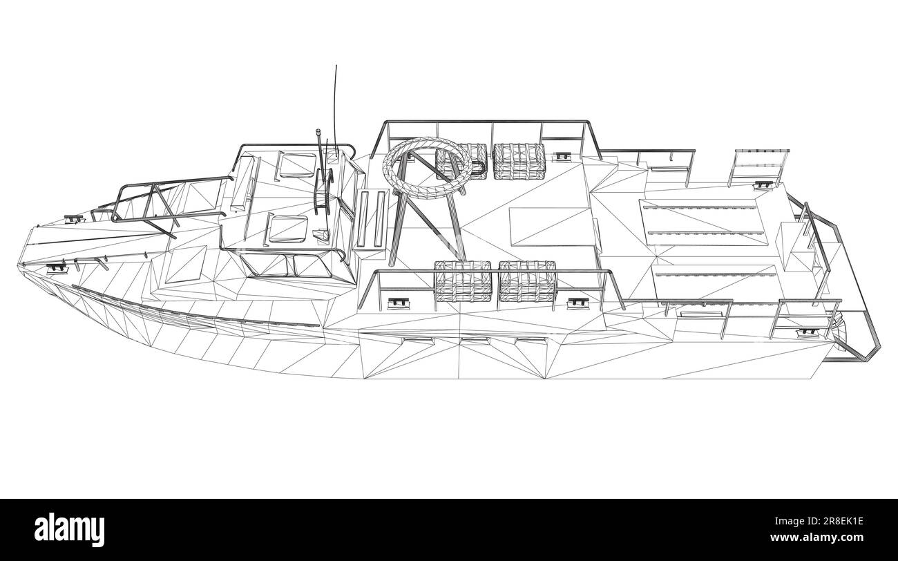 Wireframe icona nave da guerra. Navi militari e navali. immagini vettoriali isolate. Vettore wireframe della nave militare. iso vettore modello veicolo militare Illustrazione Vettoriale