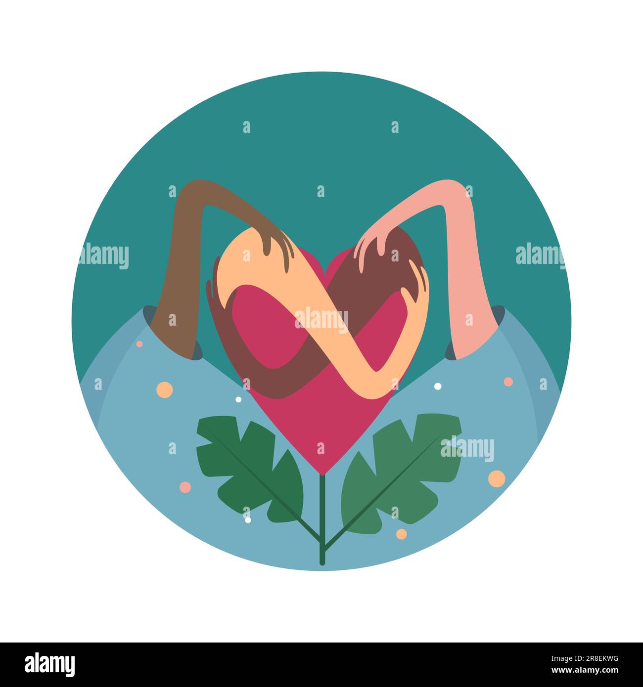 Giornata internazionale della tolleranza. Disegno astratto della mano e del cuore. Molte mani multicolore abbracciano il cuore. Illustrazione Vettoriale